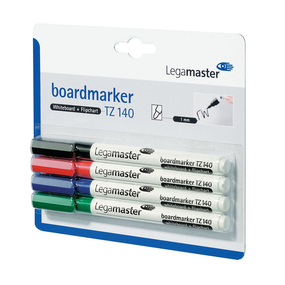 Marker pentru tabla Legamaster TZ140, varf rotund, 1 mm, 4 culori/set (negru, rosu, albastru, verde) Marker pentru tabla Legamaster TZ140, varf rotund, 1 mm, 4 culori/set (negru, rosu, albastru, verde)